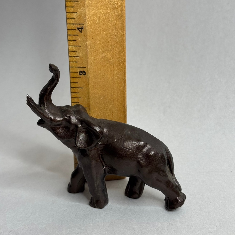 Vintage Metal Elephant Figurine Trunk Up Lucky Charm Dark‎ Brown